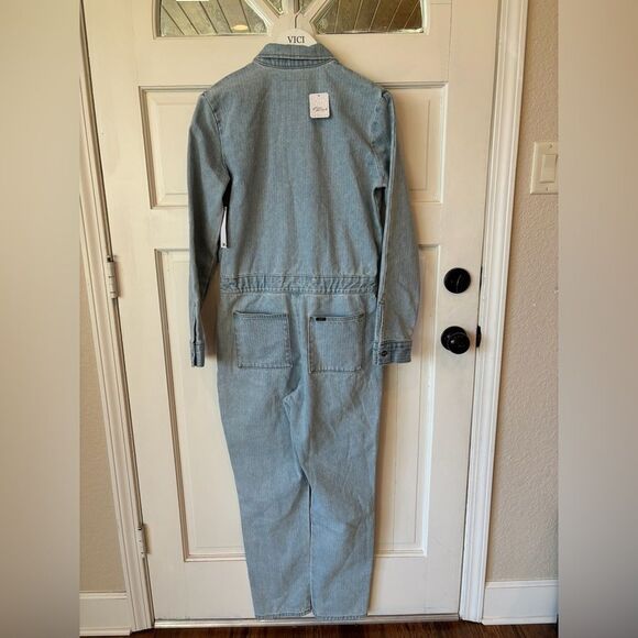 NWT Free People Lee Union-Alls Jean Jumpsuit Vibrant Blue Stripe - Picture 5 of 10